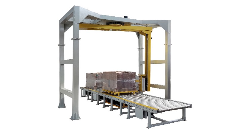 UCR-RP2000A Fully Automatic Inline Rotary Arm Pallet Stretch Wrapper
