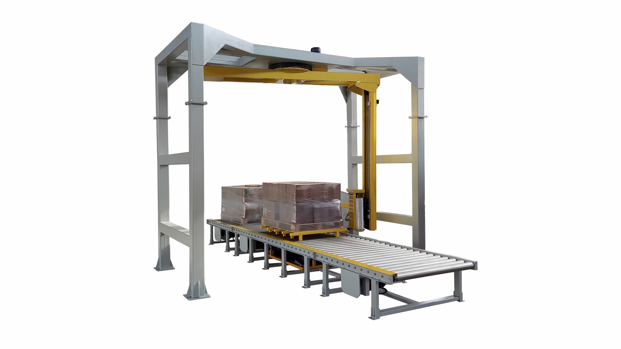 UCR-RP2000A Fully Automatic Inline Rotary Arm Pallet Stretch Wrapper